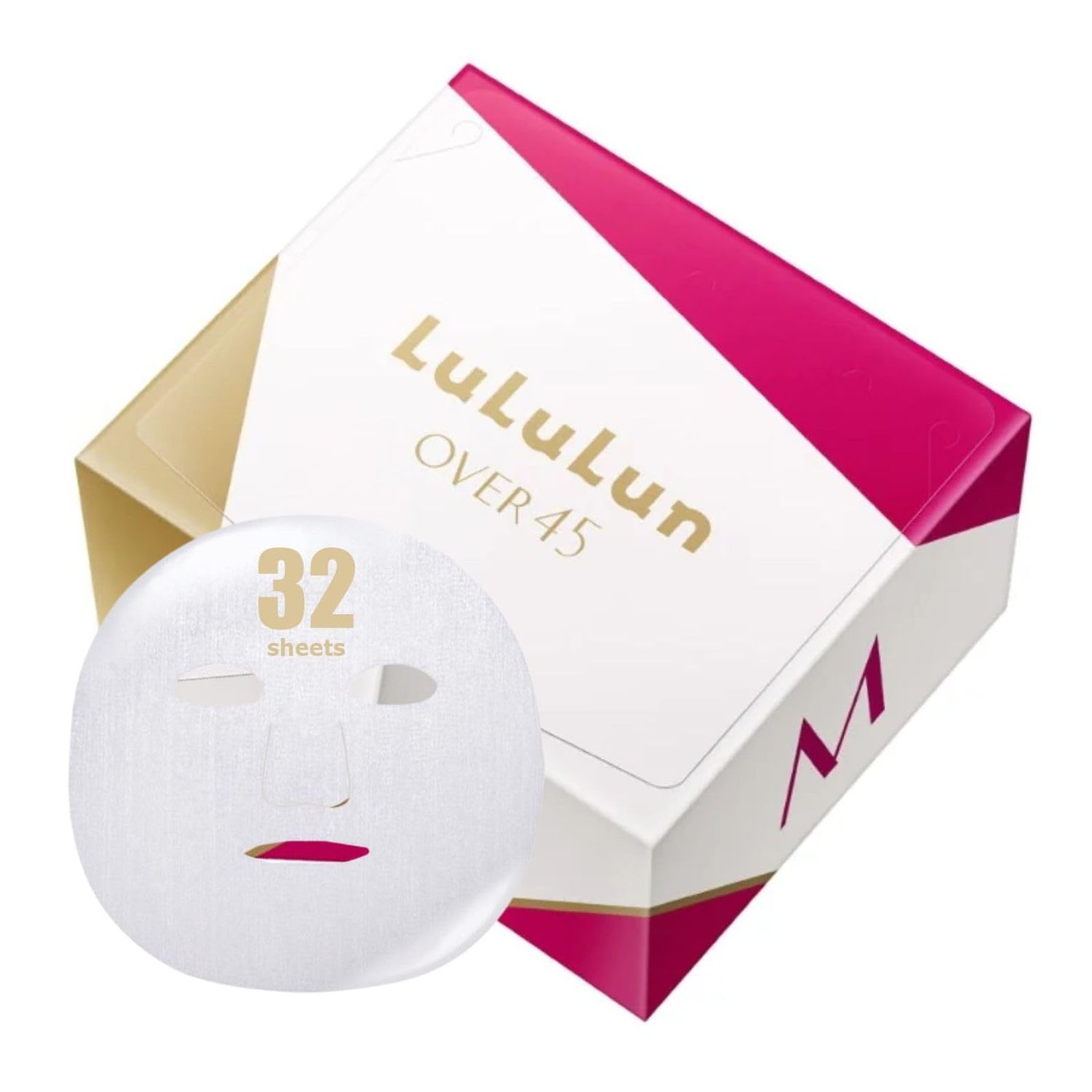 Lululun Over 45 Camelia Pink 32pc Facial Sheet Mask Pack for Daily Anti-aging Skincare, Hydrating &amp; Moisturizing Face Sheet Masks for Women &amp; Men, Organic &amp; Natural Japanese Skincare