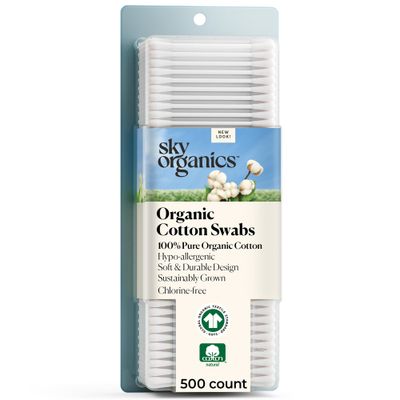 Sky Organics - Organic Cotton Swabs, 500 ct. - Ultra Soft Tips - Strong &amp; Durable - Hypoallergenic - Chlorine Free - Sustainable - with Ebook - Natural, Vegan &amp; Cruelty Free - Skin Care &amp; Self Care