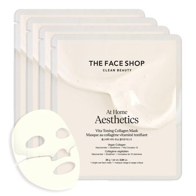 THE FACE SHOP Vita-Toning Vegan Collagen Face Mask, Korean Glass Skin Essential, Hydrogel Mask for Moisturizing &amp; Skin Elasticity, Improves Uneven Tone, 4EA