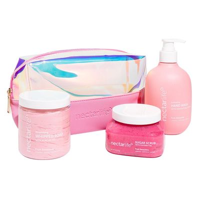 Nectar Life Daily Glow Kit Body Skin Care Set, Full-Size Vegan Bath Products, Moisturizing Whipped Soap, Exfoliating Sugar Body Scrub, Softening Pumice Hand Wash (Fruit Smoothie Scent)