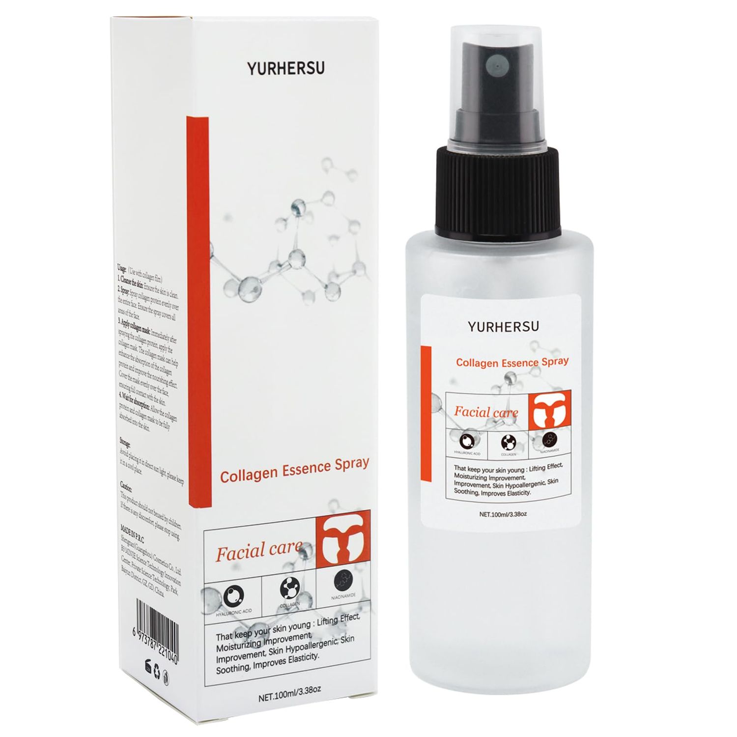 YURHERSU Collagen Essence Spray, Face Serum Moisturizing Toner, Fast Absorption Not Sticky Anti-wrinkle, Improving Skin Complexion Soften Skin Texture for Women Man Skin Care; 100ml/3.38 oz (Collagen)