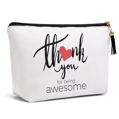Thank You Gifts for Women Inspirational Boss Day Gifts Friendship Farewell Going Away Appreciation Gifts Christmas Thank You for Being Awesome Waterproof PU Leather Makeup Bag Travel Toiletry Bag