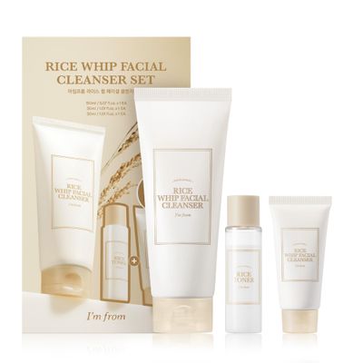 I&#39;m from Rice Whip Facial Cleanser Set, 3 pcs Gift, Travel Kit with Rice Face Wash 5.07 fl oz &amp; 1.01 fl oz &amp; Rice Toner 1.01 fl oz, low-pH Rice Water Face Wash for sensitive, dry skin