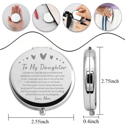 PLITI to My Daughter Compact Mirror from Mom Dad Daughter Graduation Gift Daughter Inspirational Pocket Mirror (Daughter Closed MM)