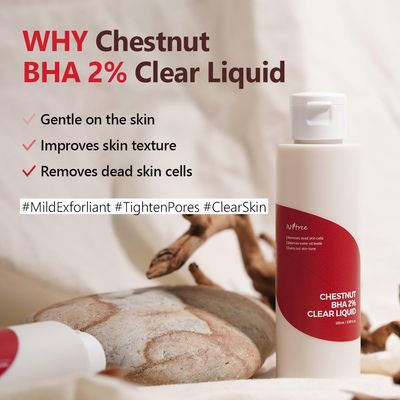 ISNTREE Chestnut BHA 2% Clear Liquid 100ml, 3.38 fl oz | Mild Exfoliant | Pore Tightening | Removes Dead Skin Cells | Korean Skincare