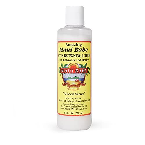 Maui Babe After Browning Lotion, Tan Enhancer &amp; Healer - After Sun Tan Extender Body Lotion To Prevent Tan Fading- Natural Moisturizing &amp; Healing After Sun Care Cream- Made In USA, 8 Ounces