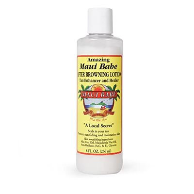 Maui Babe After Browning Lotion, Tan Enhancer &amp; Healer - After Sun Tan Extender Body Lotion To Prevent Tan Fading- Natural Moisturizing &amp; Healing After Sun Care Cream- Made In USA, 8 Ounces