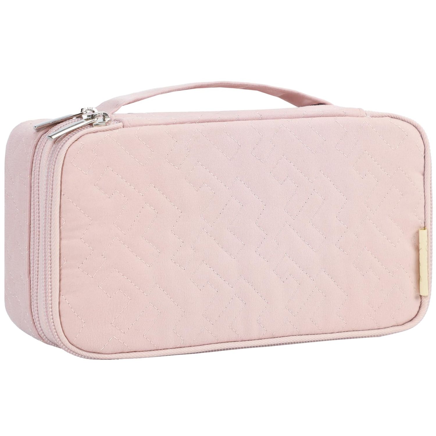 NISHEL Double Layer Travel Makeup Bag Women, Cosmetic Case, Portable Organizer To Hold Travel-Size Accessory Bottles, Brushes, And Skincare Products, Pink