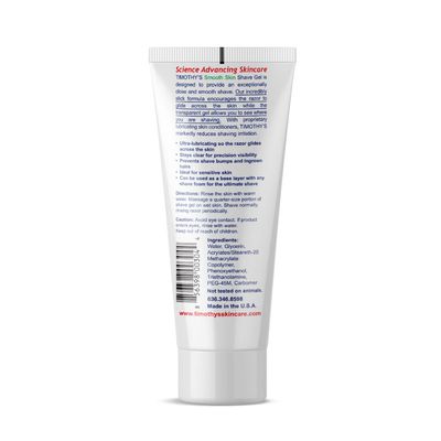 Timothy's Unscented Shave Gel 6 oz. for Sensitive Skin, Alcohol Free, Paraben Free, Fragrance Free, SLS Free, Hypoallergenic, Dermatology tested, Clear and transparent
