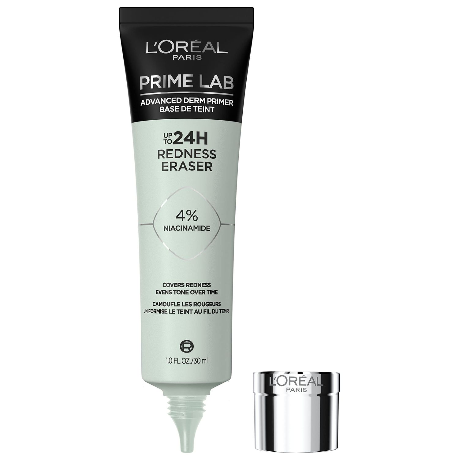 L&#39;Oreal Paris Prime Lab Up to 24H Redness Eraser Face Primer Infused with Niacinamide to Reduce Face Redness and Extend Makeup Wear, 1.01 Fl Oz