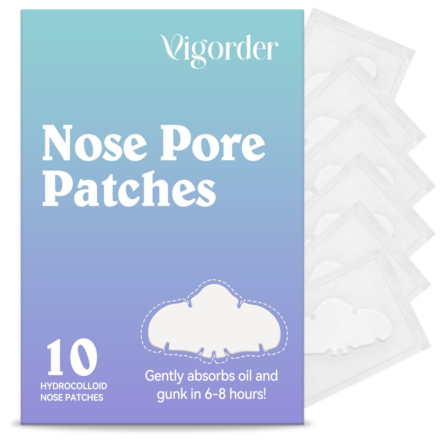 Vigorder Nose Pore Patches, Hydrocolloid Nose Patches, Medical-Grade Hydrocolloid Nose Strips, Targets Pimple, Pores &amp; Oil, Acne Patches to Absorb Acne Nose Gunk Overnight (10 Pack)