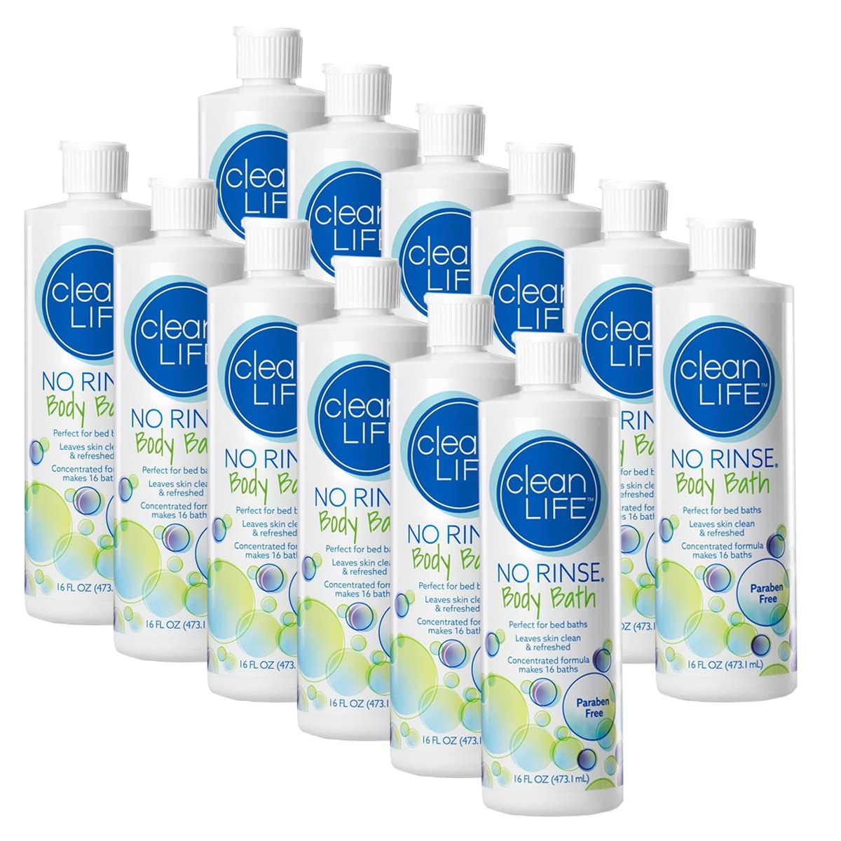 No-Rinse Body Bath, 16 fl oz - Leaves Skin Clean, Refreshed and Odor-Free, Rinse-Free Formula (Pack of 12) - Makes 16 Complete Baths Per Bottle