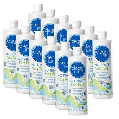 No-Rinse Body Bath, 16 fl oz - Leaves Skin Clean, Refreshed and Odor-Free, Rinse-Free Formula (Pack of 12) - Makes 16 Complete Baths Per Bottle