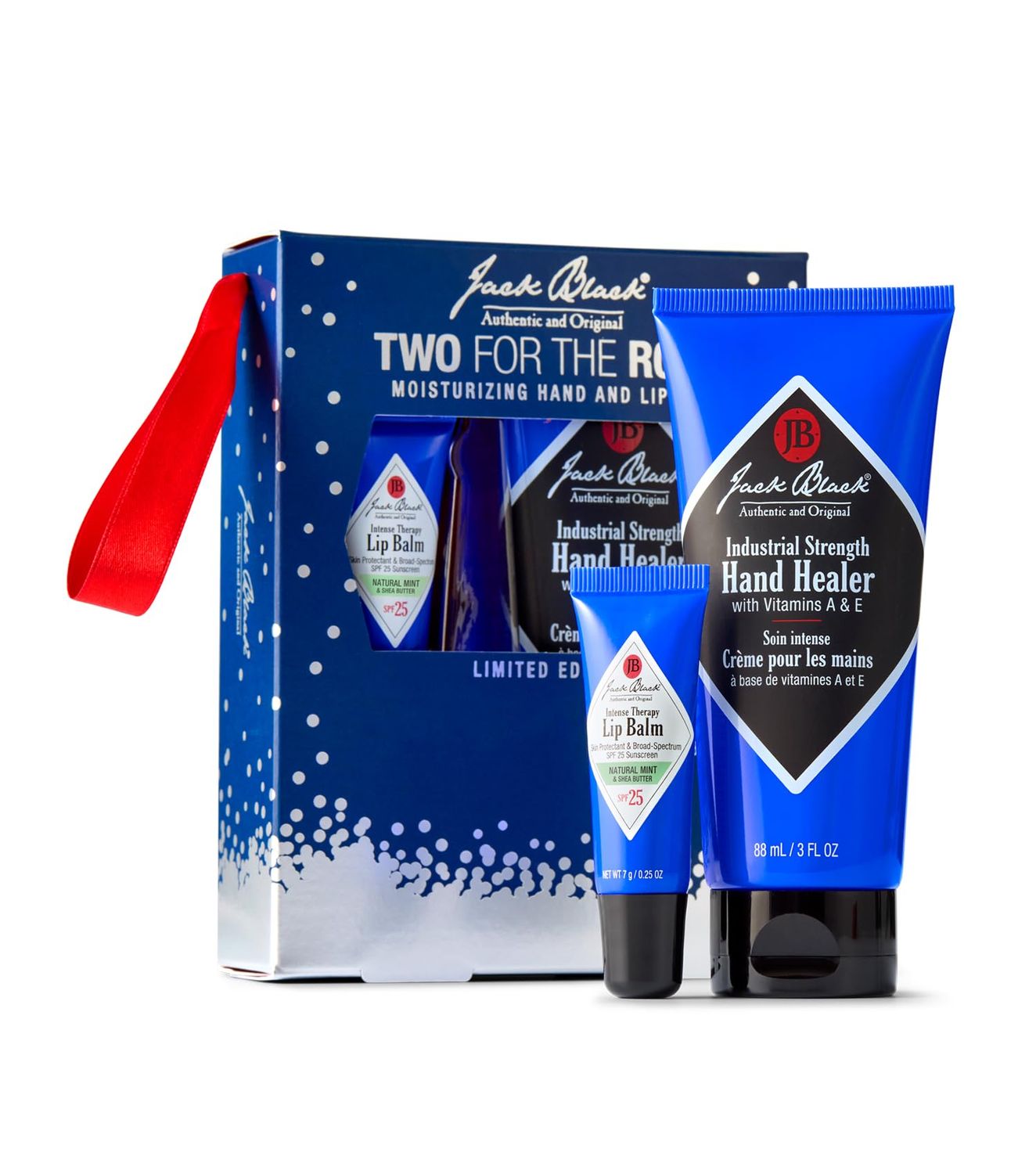 Jack Black Two For The Road Gift Set - Industrial Strength Hand Healer with Vitamins A &amp; E and Natural Mint Intense Therapy Lip Balm with SPF 25 Sun Protection