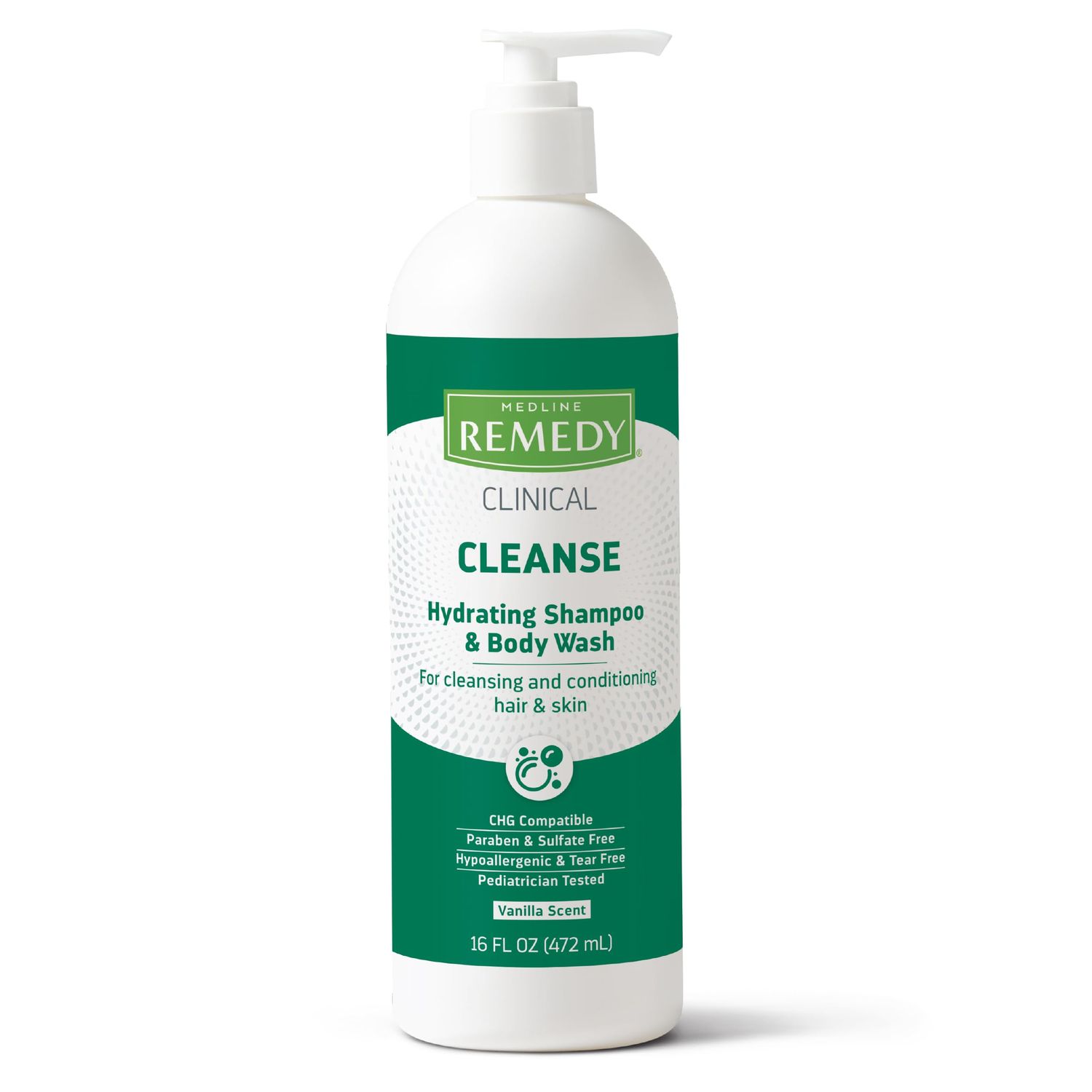 Medline Remedy Clinical Hydrating Shampoo &amp; Body Wash (16 fl oz), Vanilla Scent, Cleanser, No-Rinse, Adults, Kids, Shower Or Bedside, Dimethicone, Sulfate Free