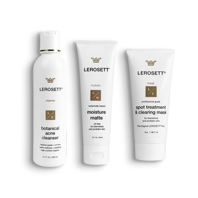 LEROSETT Acne Kit Includes Cleanser Moisturizer &amp; Spot Treatment Mask Organic Calming Aloe &amp; Clay Based, Clears Acne, Pimples, Blackheads &amp; Breakouts, Vegan Acne Kit, For All Skin Types