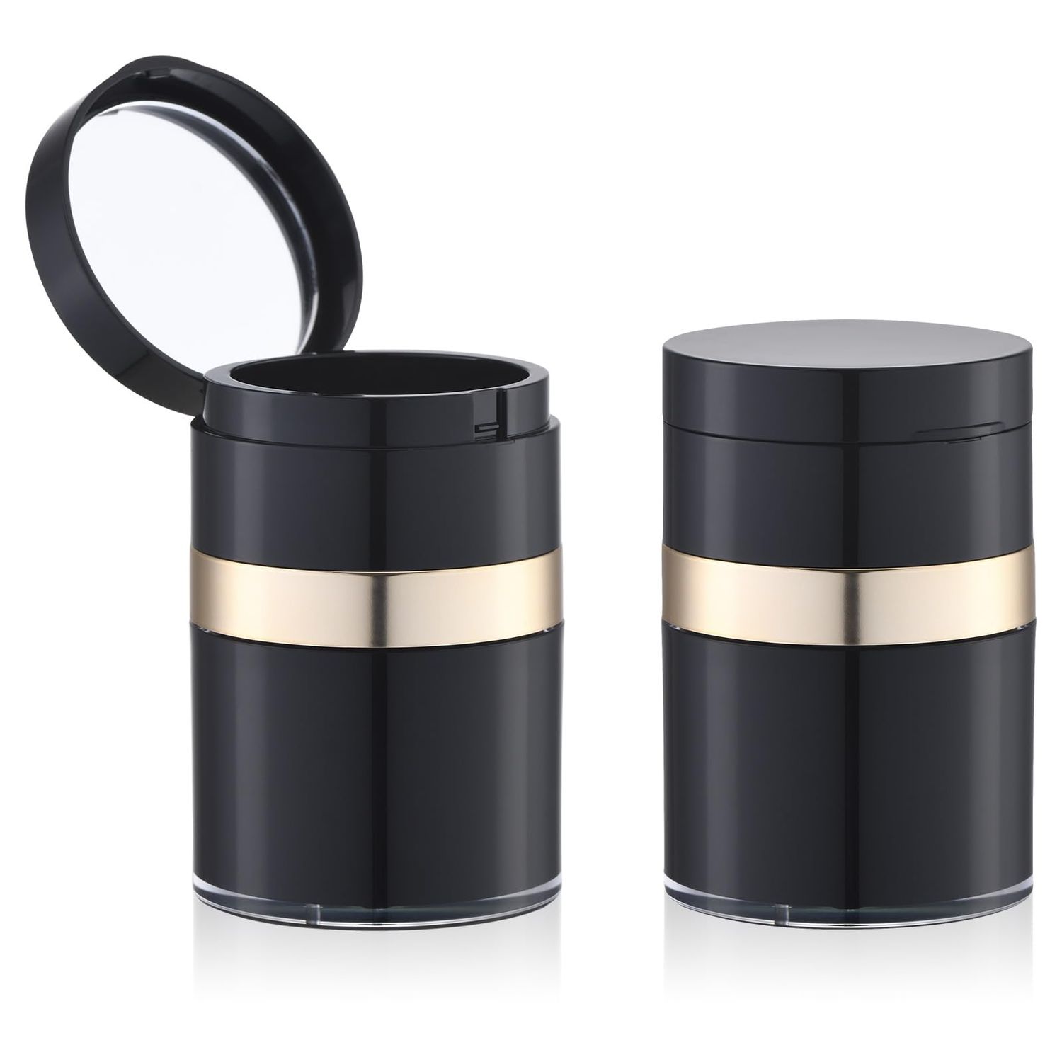 Lusiyi Airless Pump Jars with Mirrors 1 oz, Lotion Dispenser, Moisturizer Container, Push Container for Cream, Skin Care(30ml, Black &amp; Gold)
