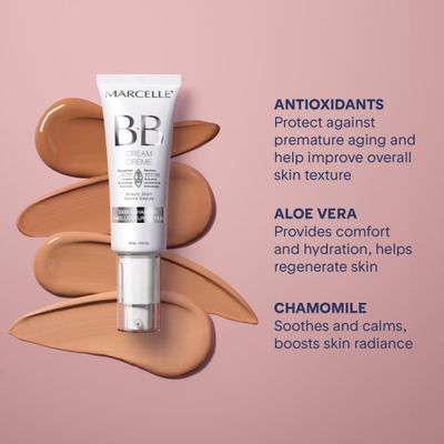 Marcelle BB Cream Beauty Balm, Medium-Dark Tint, Lightweight Hydration, Hypoallergenic, 45 mL