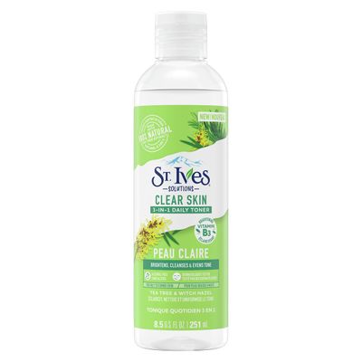 St.Ives Solutions 3-in-1 Face Toner For Combination to Oily and Acne Prone Skin Clear Skin Made with 100 percent Natural Tea Tree Extract, Vitamin B3, Micellar Water Technology, and Witch Hazel 8.5 oz