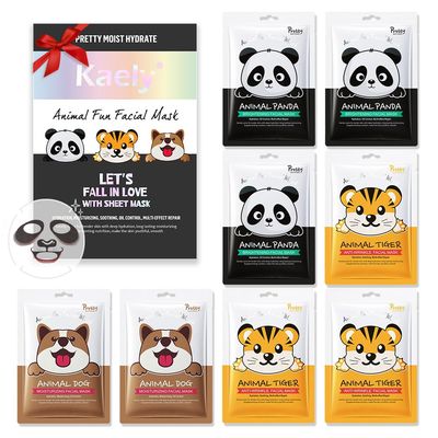 Kaely 8 Pack Animal Character Sheet Masks, Face Masks for Kids Teens Skin Care, Korean Soothe Facial Mask for All Skin Types, Girls Night Skincare Spa Party, Birthday Gifts for Women Men, Set01