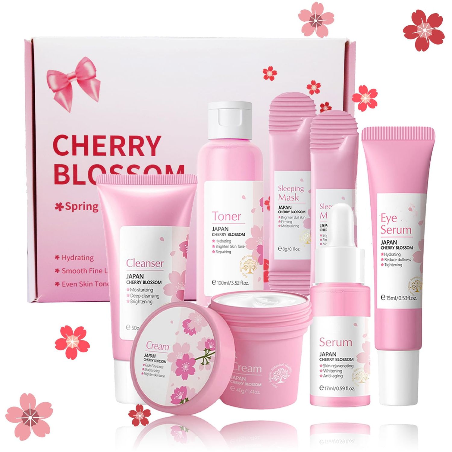 Skincare Gifts For Teenage Girls,Cherry Blossom Skincare Sets,Facial kit,Pamper Sets For Women Gifts,Skin Care Sets &amp; Kits (One Size, Cherry Blossom-SetA-Base Moisturizing)