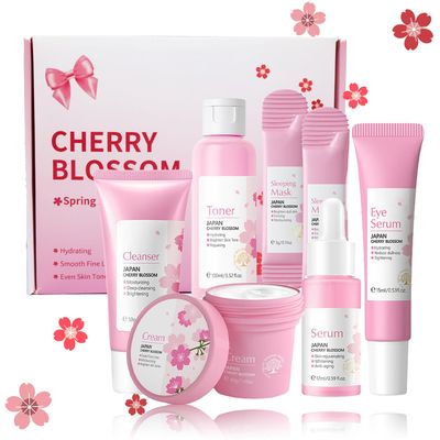 Skincare Gifts For Teenage Girls,Cherry Blossom Skincare Sets,Facial kit,Pamper Sets For Women Gifts,Skin Care Sets &amp; Kits (One Size, Cherry Blossom-SetA-Base Moisturizing)