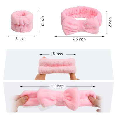 Yoseng Hairband for Washing Face and 6 Wrist Towels, Set of 2 Headbands and 4 Bracelets in Purple and Pink, Made of Soft Microfiber for Skincare, Makeup Removal, Shower, Unisex-Adults