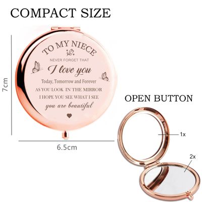 KGKAIMIZL Niece Gifts Compact Mirror Gifts for Niece from Aunt, Niece Makeup Compact Mirror, Birthday Gifts for Niece from Aunt Uncle for Nieces Birthday, Christmas