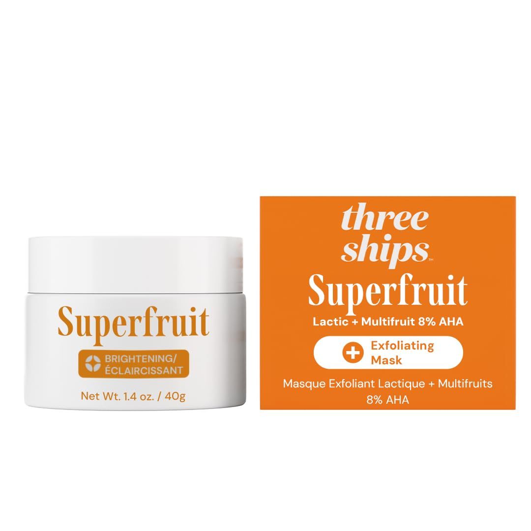 Three Ships Superfruit Exfoliating Face Mask with Lactic + Multifruit 8% AHA - Brightens and Removes Dead Skin Cells, Soothes and Hydrates Skin (40g)