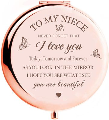 KGKAIMIZL Niece Gifts Compact Mirror Gifts for Niece from Aunt, Niece Makeup Compact Mirror, Birthday Gifts for Niece from Aunt Uncle for Nieces Birthday, Christmas