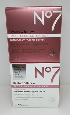 No7 Restore &amp; Renew FACE &amp; NECK MULTI ACTION Day/Night Creams 2 x 50ml