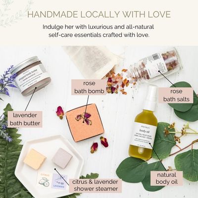 Self Care Gift Basket for Mom: New Mommy Care Package Pampering Gift Set with Bath Accessories and Natural Skincare Products. Our Spa Day Kit for Women is the ideal Birthday Gift Basket for her.