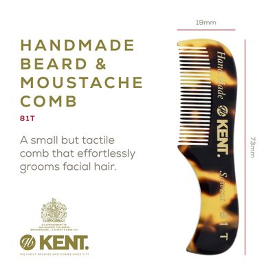 Kent 81T Pocket Comb &amp; Beard Comb - Travel Kit with Fine Tooth Comb for Mustache and Beard Grooming, Styling