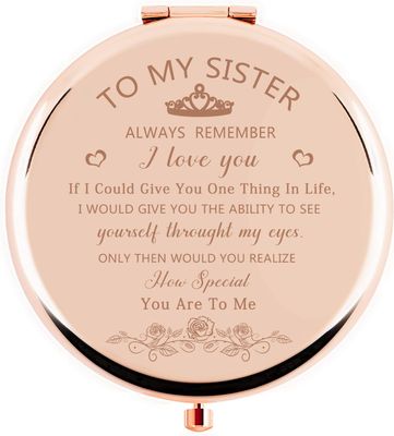Sanamuo Siste Gifts Compact Mirror for Sister Gifts from Sister Brother, Birthday Gift for Sister, Valentine&#39;s Day Graduation Wedding Anniversary for Best Sister(Rose Gold)