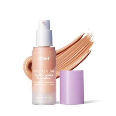 JOAH Crystal Glow Peptide-Infused Foundation, 2-in-1 Multitasking Korean Makeup with Blurring Face Primer, Luminizer, Hydration &amp; Skin Defense for a Flawless Finish, 1.01 Oz, Light Cool