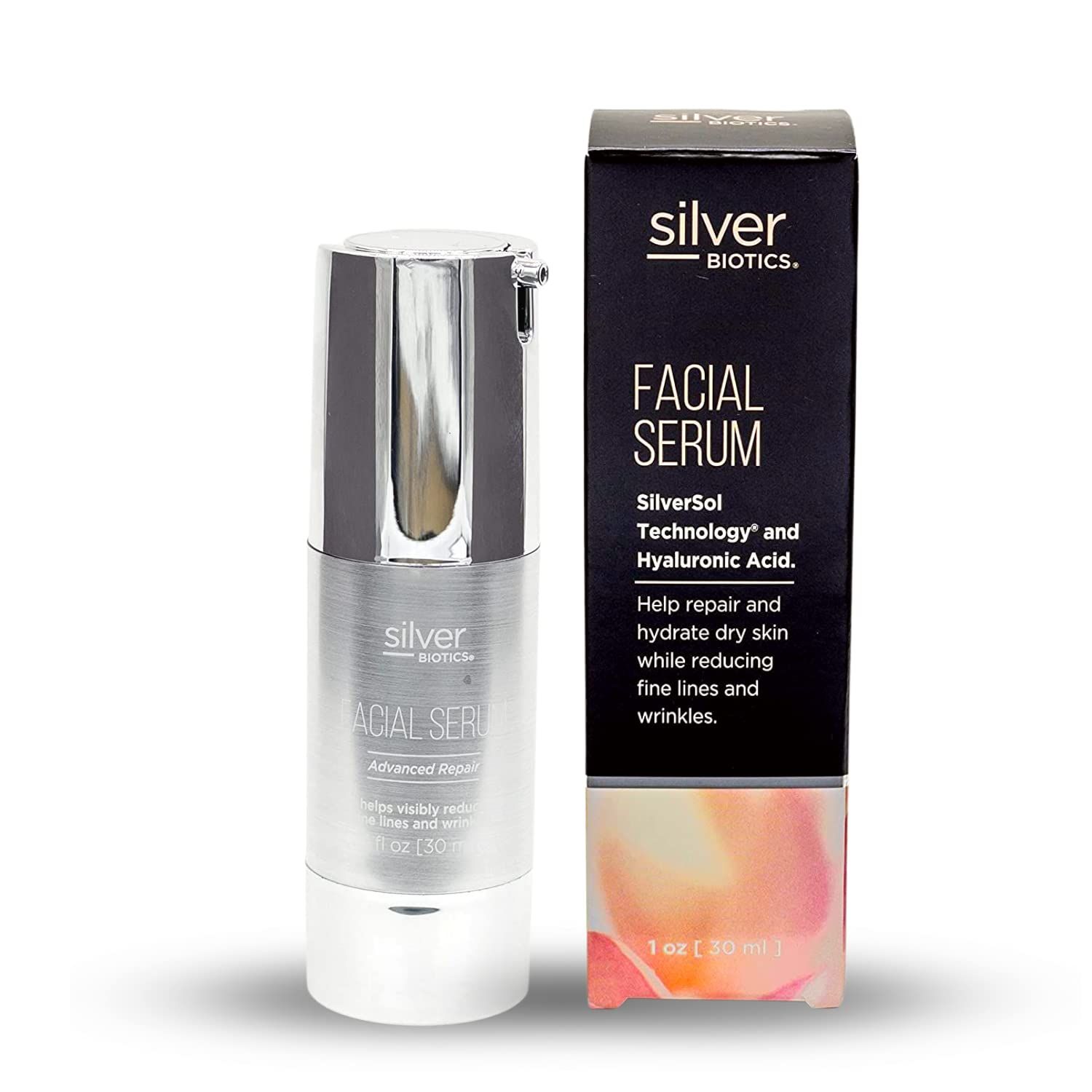 Silver Biotics Anti-aging Colloidal Nano-Silver Facial Serum Gel | Great For Blemishes, Scars &amp; More All Natural Face Care | 20 PPM Silversol + 2% Hyaluronic Acid | 1 fl oz