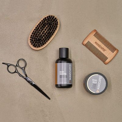 MANSCAPED Beard Care Kit Includes UltraPremium Moisturizing Beard Shampoo &amp; Balm, Soft Brush, Comb &amp; Precision Scissors for Grooming &amp; Trimming Facial Hair