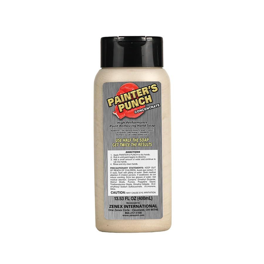 Zenex Painters Punch Hand Cleaner - Industrial Strength Solvent-Free Paint Removing Soap with Walnut Scrubbers | Moisturizes Skin | Removes Paint, Lacquers, Enamels, Primers &amp; More | 400 ml (1 Count)