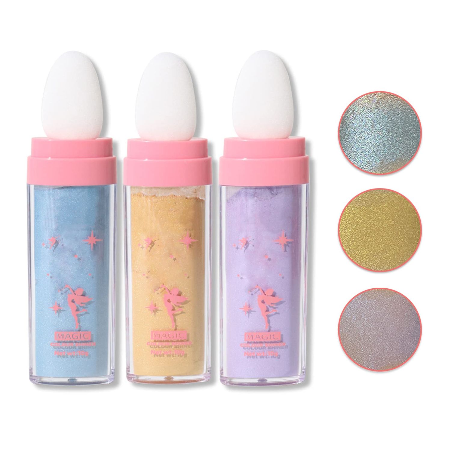 XINGXYUEL 3PCS Polvo De Hadas Highlighter Glitter Stick Body Glitter Shimmer Face Brightening Highlighter Contour Powder Makeup Stick Face Blusher Fairy Glitter Highlighter Makeup - Blue,Yellow,Purple