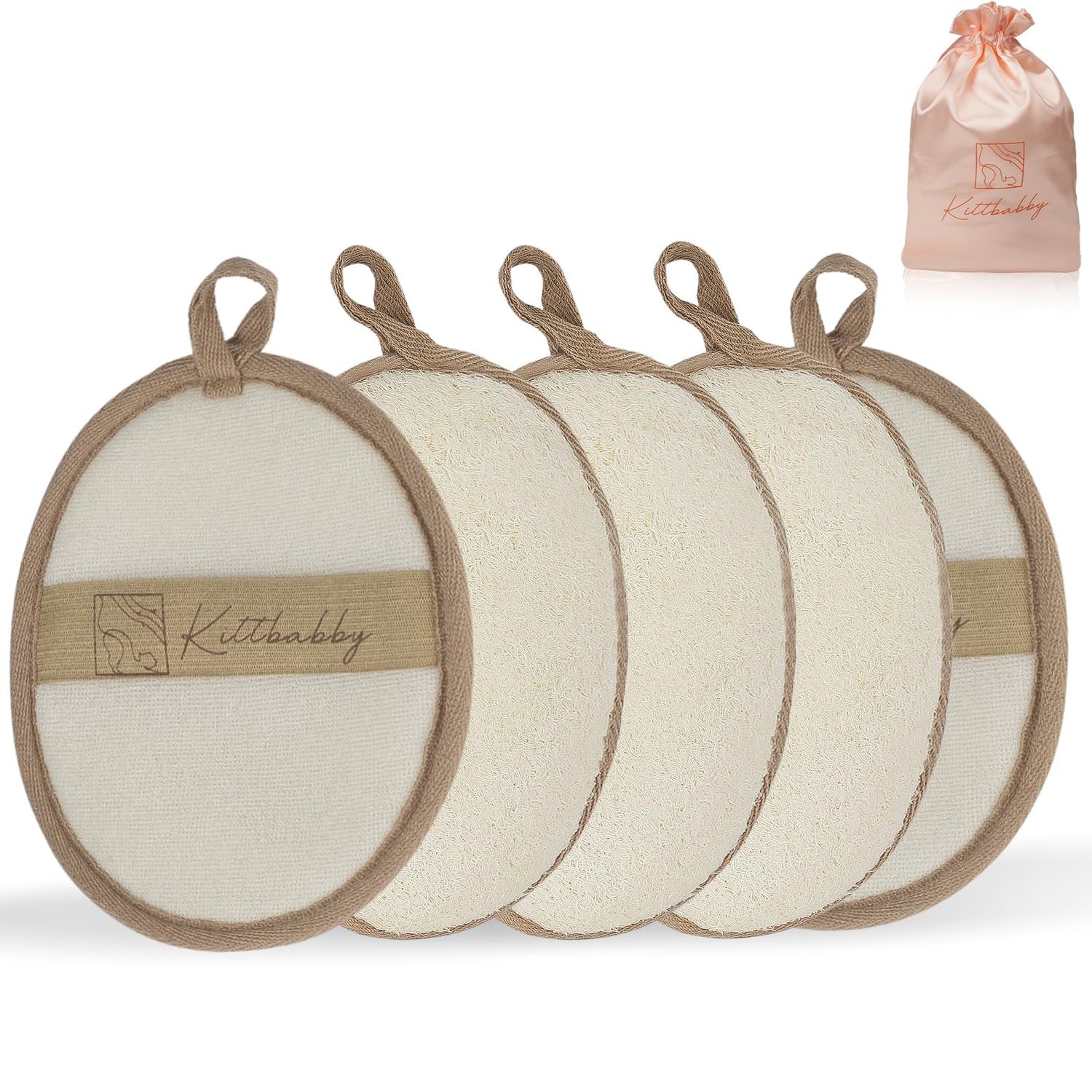 Natural Loofah Sponge Exfoliating Body Scrubber - Egyptian Loofah Bath Sponge for Women &amp; Men - Gentle Face &amp; Body Scrub for Smooth Skin - 5PCS Shower Scrubber Set