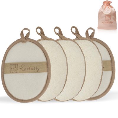 Natural Loofah Sponge Exfoliating Body Scrubber - Egyptian Loofah Bath Sponge for Women &amp; Men - Gentle Face &amp; Body Scrub for Smooth Skin - 5PCS Shower Scrubber Set