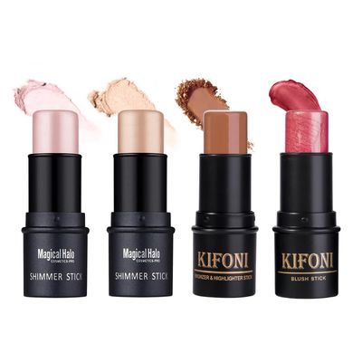 SUMEITANG 4PCS Contour Stick - Highlighter And Cream Blush Stick 4 Colors Kit - Moisturizer, Face Brightens &amp; Shades Pencil, Facial Shaping Makeup Sticks for Older Women &amp; Mature Skin