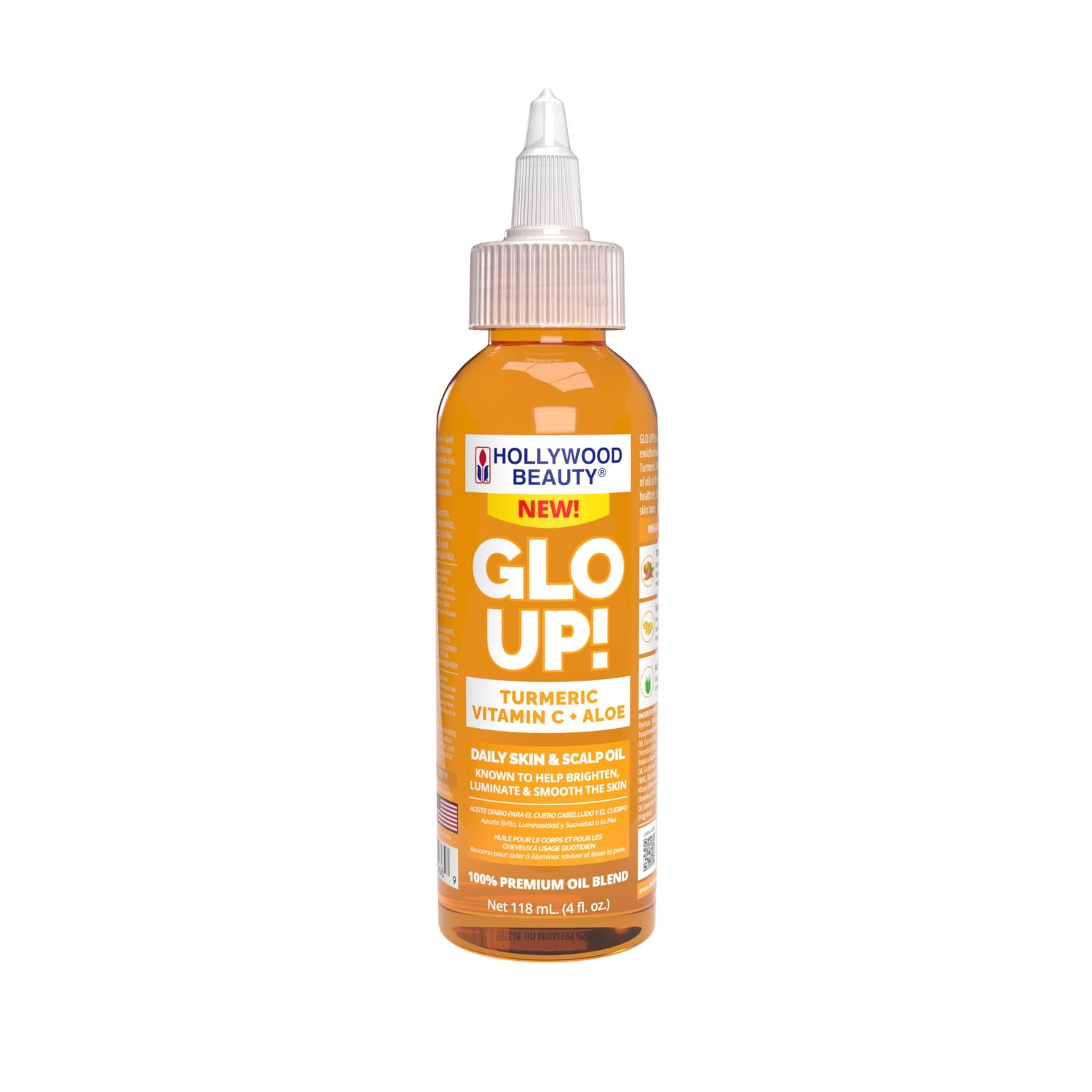 Hollywood Beauty Glo Up! Daily Skin &amp; Scalp Oil with Turmeric, Vitamin C, and Aloe, 4 fl oz