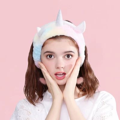 OSOPLAY 3 PCS Women Animal Ear Pink Unicorn Fuzzy Hairband Makeup Skincare Headband Washing Face for Girls &amp; Women