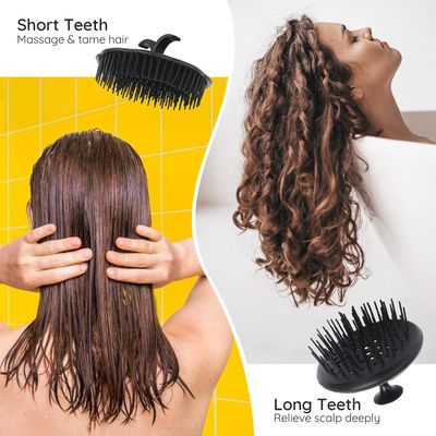 Segbeauty Scalp Massage Brushes, 4 Pcs Shampoo Brush Floriated Shower Comb Long Short Teeth Set, Head Massage Brush for Hair Growth Beard Tidying Pet Grooming Brushes Wet and Dry Scalp Care Black