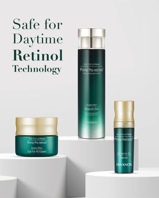 ISA KNOX AGE FOCUS PRIME Double Effect Ampoule Toner, PRIME Wrinkle For All Serum & PRIME Eye For All Cream (177 ml/5.99 fl oz) - Korean Skin Care by LG Beauty. Daytime Retinol.