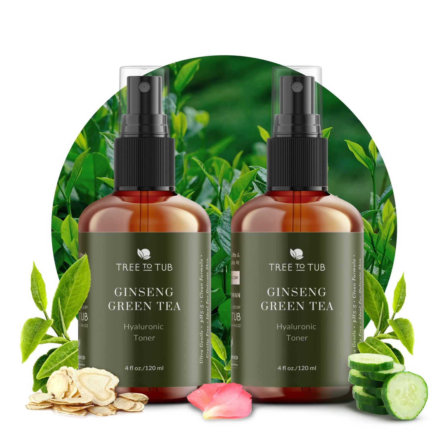 Tree To Tub Hydrating Facial Toner Spray for Dry &amp; Sensitive Skin - Alcohol Free Witch Hazel &amp; Rose Water Face Toner for Women &amp; Men w/Hyaluronic Acid, Vitamin C, Organic Green Tea, Natural Ginseng