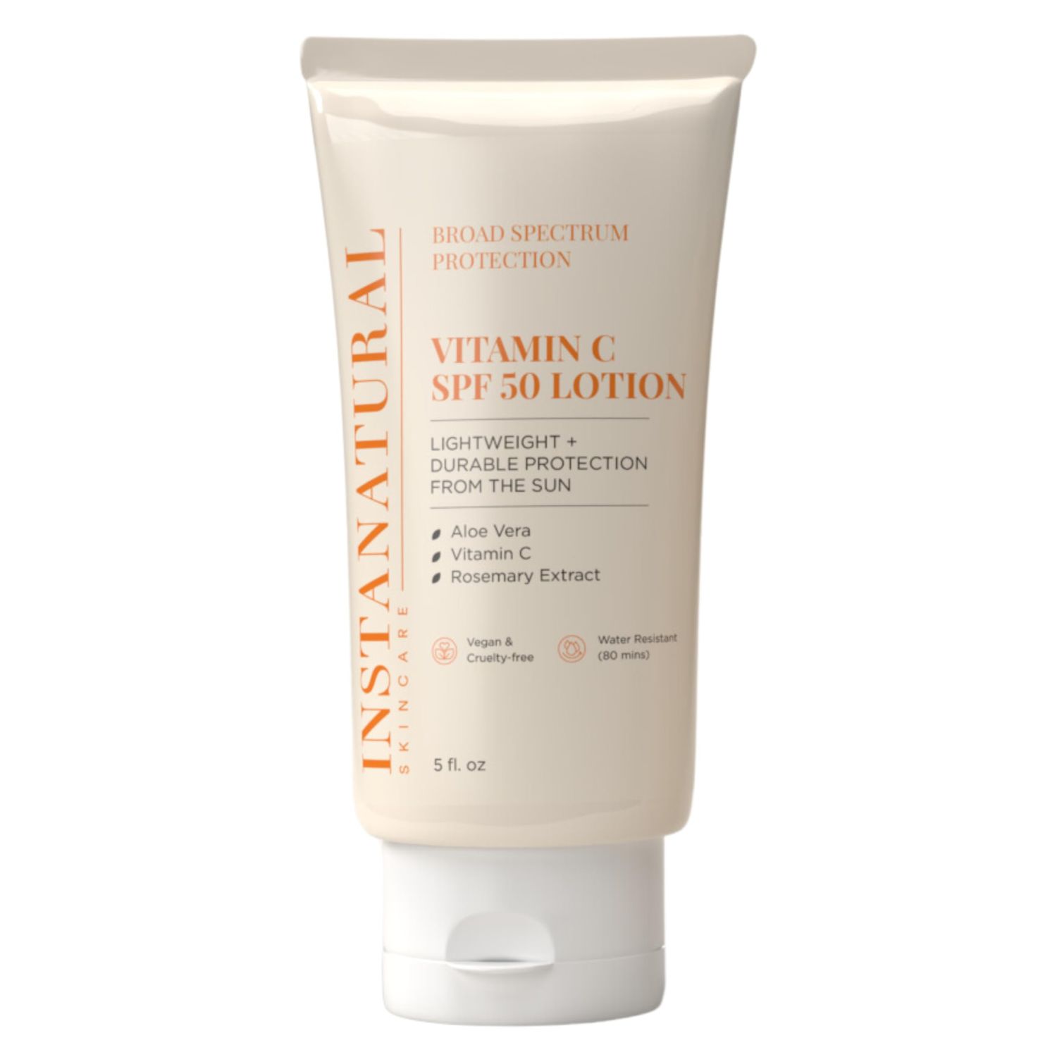 InstaNatural Skin Care Vitamin C SPF 50 Broad Spectrum Sunscreen Lotion, Brightening, Lightweight, Non-Greasy Moisturizer for Body &amp; Face, UVA, UVB Sunblock, with Aloe Vera &amp; Botanicals, 5 Fl Oz