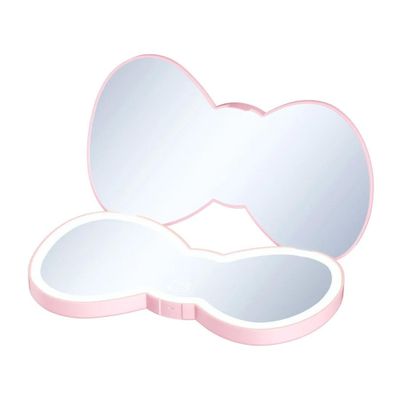 Impressions Vanity Hello Kitty Bow LED Compact Mirror, Double Sided Cute Travel Makeup Mirror, Soft Touch Button with Slide Down Auto Shut Off (Large)