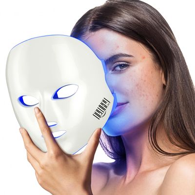 NEWKEY Blue light Therapy Mask for Face Acne, 7 Colors LED Acne Scar Spots Light Therapy Treatment with Silicone Eye Protector for Acne Prone Sensitive Skin and Blemishes Prevention,Plug-in